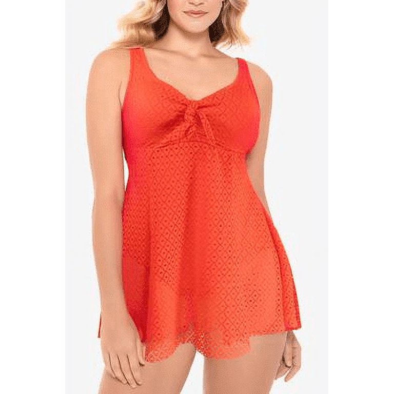 Swim Solutions Women's Crochet Bow Front Tummy Control Swimsuit Orange Size  16