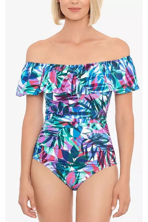 NEW PRISM MULTI Off-the-Shoulder One-Piece Swimsuit, US 12