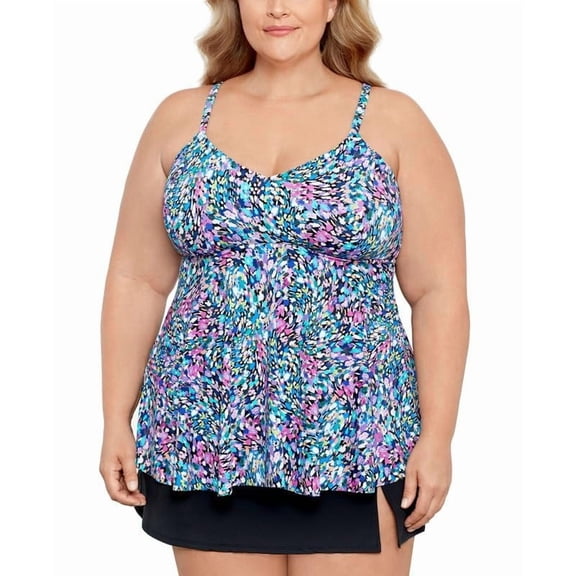 Swim Solutions Women's Plus Size Tankini Top Dancing Colors