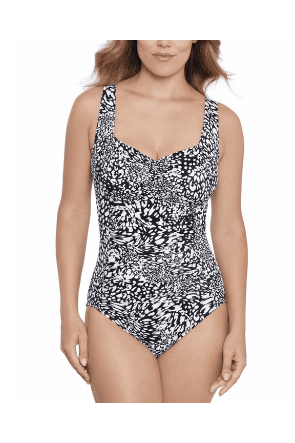 Women's Printed Ruched-Front One Piece Swimsuit- Leopard Swirl
