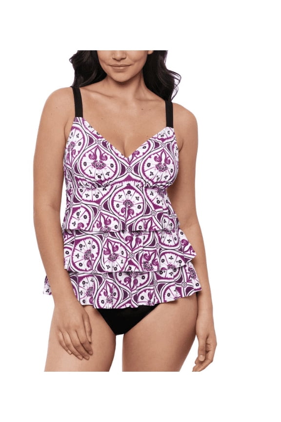Women's Printed Tiered Fauxkini One-Piece Swimsuit, Created for Macy's - Magenta