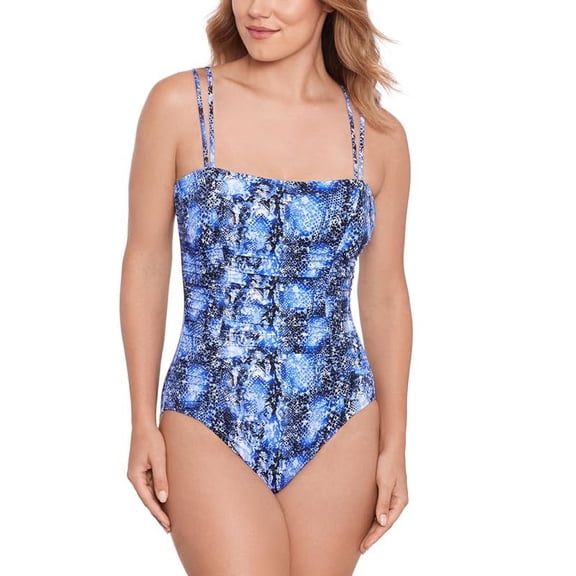 Swim Solutions Women's Shirred One-Piece Swimsuit Provocative Jungle, 14