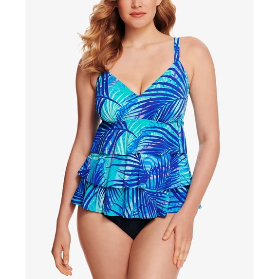 Swim Solutions Women's Triple Tier Tummy Control One Piece Swimsuit Blue Size 16
