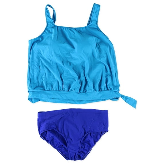 Swim Solutions Womens Blouson Basic Brief 2 Piece Tankini, Blue, 20
