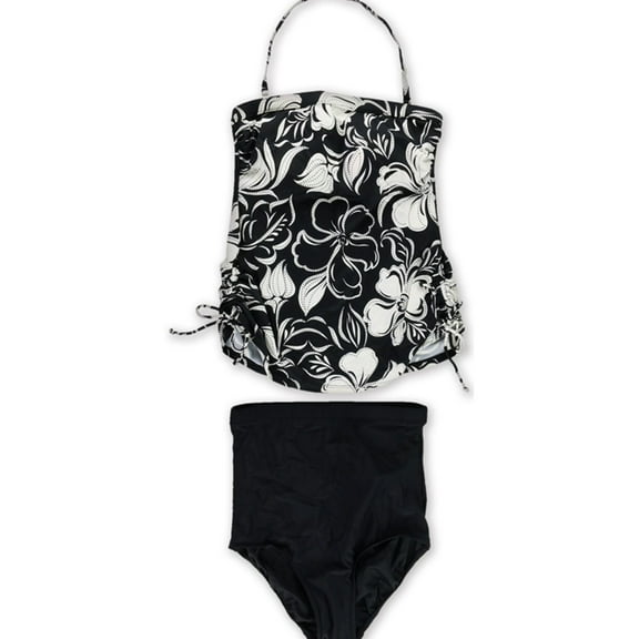 Swim Solutions Womens Dot Lilly Hi Pant 2 Piece Bandeau, Black, 10