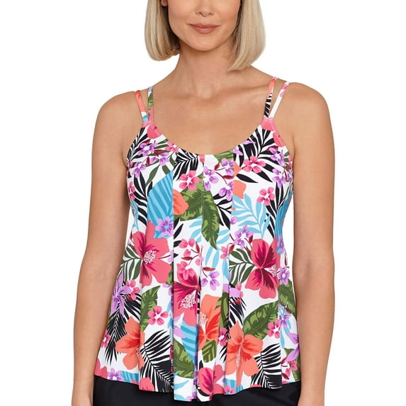 Swim Solutions Womens Floral Bust Support Tankini Swim Top