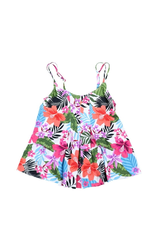 Womens Pleat-Front Swim Tankini Top Multi New