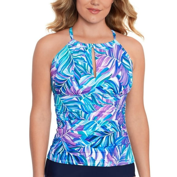 Swim Solutions Womens High-Neck Keyhole Tankini Dancing Palm