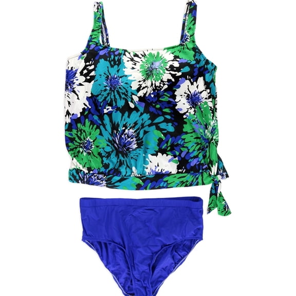 Swim Solutions Womens Paint Your Graden Brief 2 Piece Tankini, Blue, 20