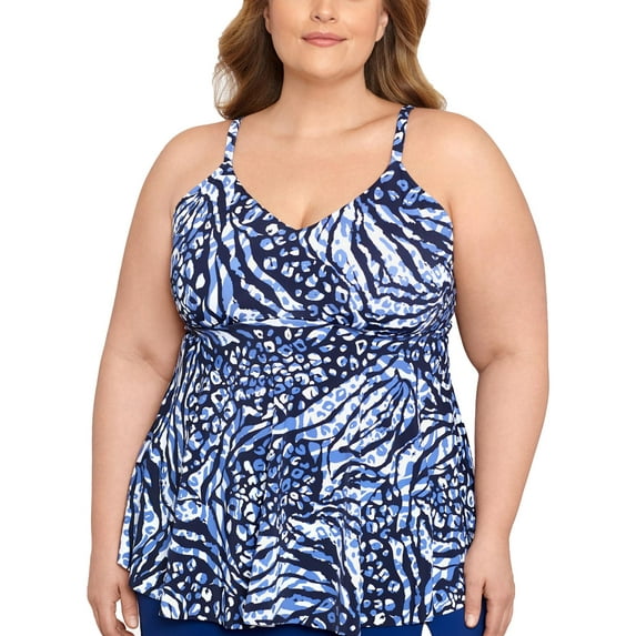Swim Solutions Womens Plus Animal Print Underwire Tankini Swim Top