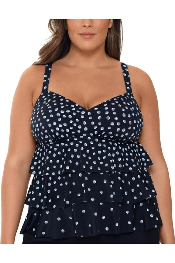 Womens Plus Polka Dot Tiered Tankini Swim Top
