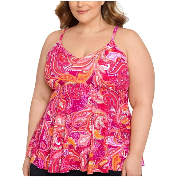 Swim Solutions Womens Plus Printed V-Neck Tankini Swim Top