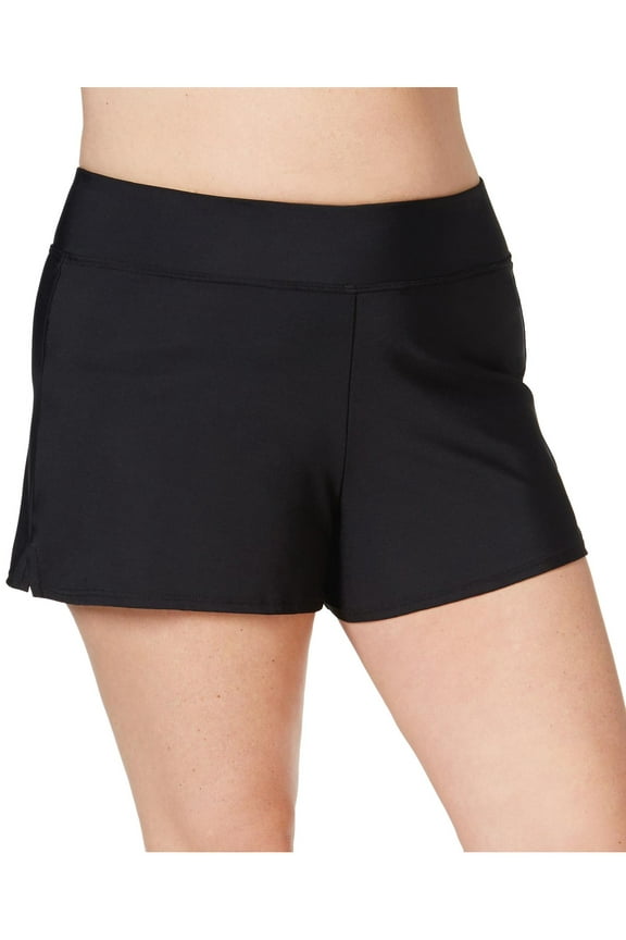 Womens Plus Swim Boy Shorts, Black Solid, Size 18W Ladies
