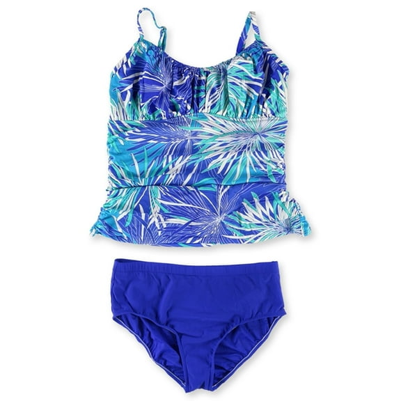 Swim Solutions Womens Printed Basic Brief 2 Piece Tankini, Blue, 18