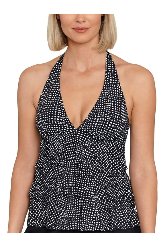 Womens Printed Halter Tankini Swim Top