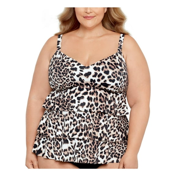Swim Solutions Womens Printed Tierd Tankini Swim Top