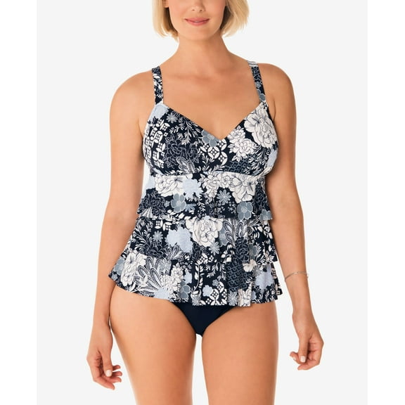 Swim Solutions Womens Printed Tiered Fauxkini One Piece Swimsuit;12