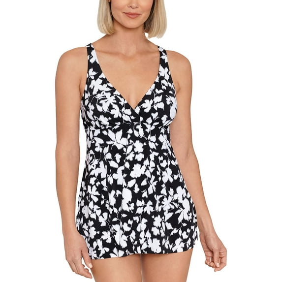 Swim Solutions Womens Printed Tummy Control One-Piece Swimsuit