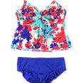 thumbnail image 1 of Swim Solutions Womens Tahiti Breeze Twist Brief 2 Piece Tankini, Blue, 16, 1 of 2