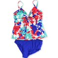 thumbnail image 1 of Swim Solutions Womens Tahiti Breeze Twist Brief 2 Piece Tankini, Blue, 20, 1 of 2