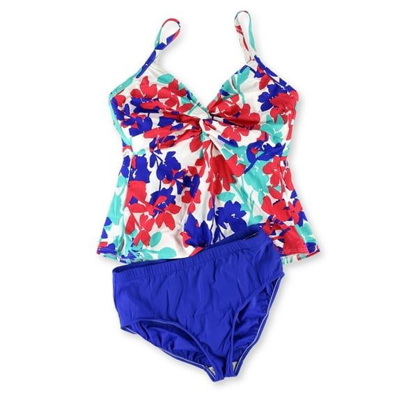 Swim Solutions Womens Tahiti Breeze Twist Brief 2 Piece Tankini, Multicoloured, 16