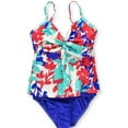 thumbnail image 1 of Swim Solutions Womens Tahiti Twist Brief 2 Piece Tankini, Blue, 8, 1 of 2