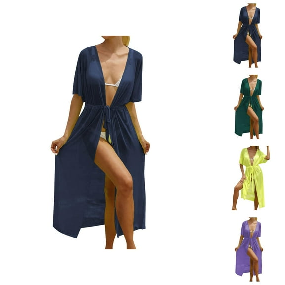 Swim Suit Cover Up Beach Coverups for Women 2025 Women's Lightweight Beach Cover Up with Split Design and Tie Waist for Stylish Swimwear