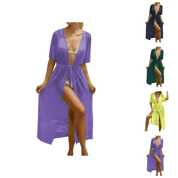 Swim Suit Cover Up Beach Coverups for Women 2025 Women's Lightweight Beach Cover Up with Split Design and Tie Waist for Stylish Swimwear
