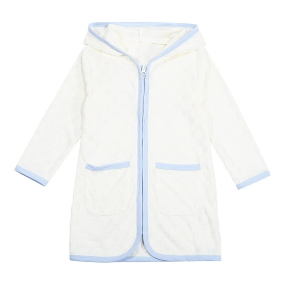 Swim Suit Cover Up Little Girls Kids Bath Towel Hoodie Girls Boys Bathrobe Swim Cover Up Zip Up Hooded Long Sleeve Beach Robe Kimono White,3-4 Years