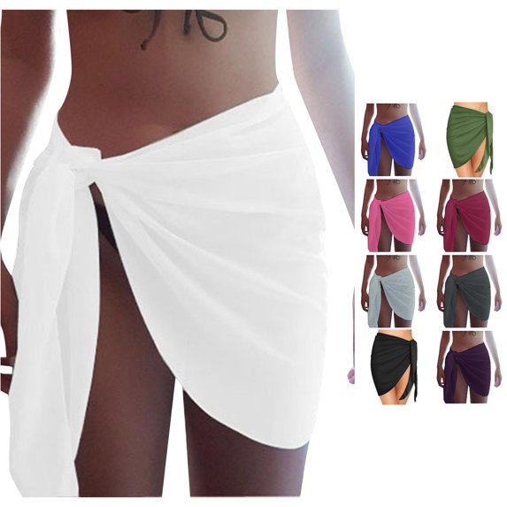 Swim Suit Coverup for Women Summer Solid Beach Skirt Side Knot Short Swimsuit Cover Up White,One Size