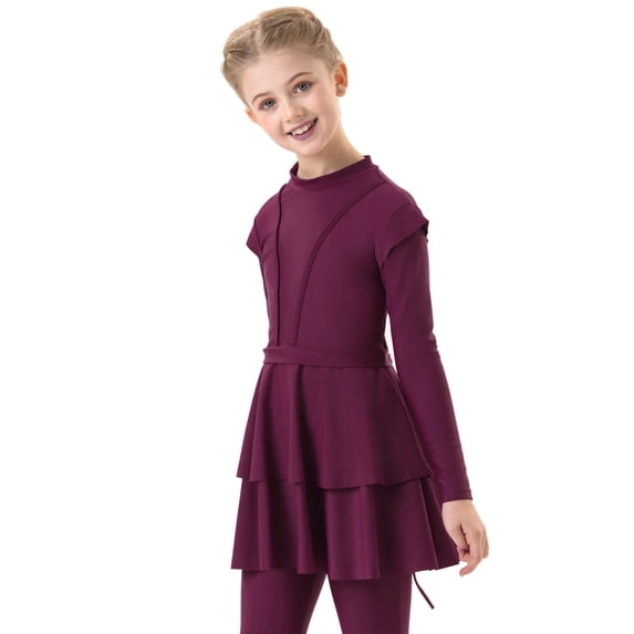 Swim Suit Girl 3 Piece Modest Swimwear Long Sleeve Cap Top Swim Pants Girls' Rash Guard Sets 8-9 Years