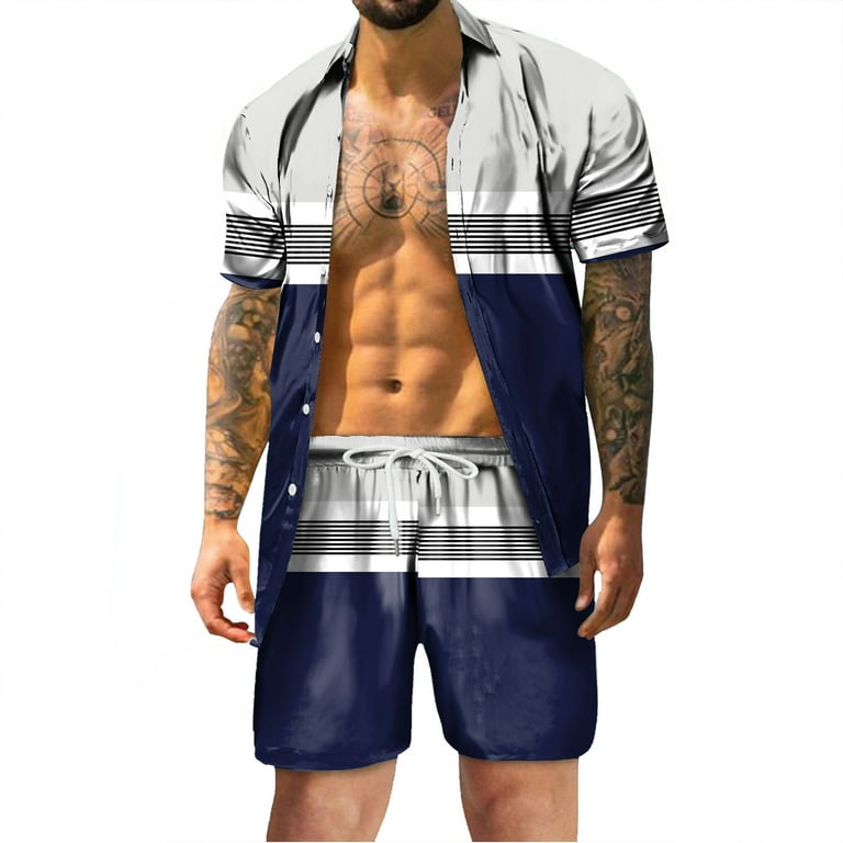 Swim Suit,Men's Piece Linen Sets Short Sleeve Button Up Shirt