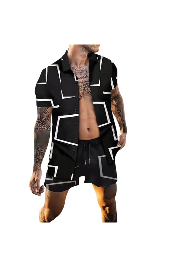 Swim Suit,Men's 2 Pieces Outfits Cotton Polo Shirt And Shorts Set Casual Suit Summer Tracksuits(Black,S)