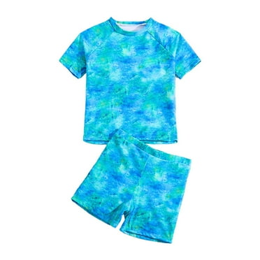 Swim Suits For Boys 2025 Tie-Dye Two Piece Rash Guard Set Short Sleeve Tops+Trunks Sun Proection Upf50+ Bathing Suit Size 4-5 Years
