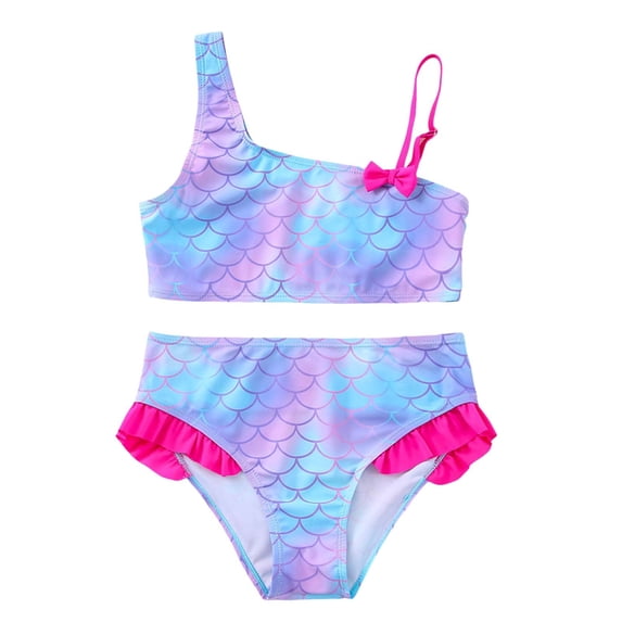 Swim Suits For Girls 14-16 One Shoulder Swimsuits for Girls Two Piece Ruffle Bathing Suits Beach Pool Clothes,Sky Blue,5-6 Years