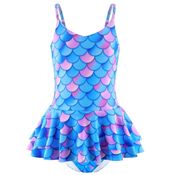 Girls One Piece Swimsuit Toddler Bathing Suit with Mermaid Scales Printed, Toddler Swimsuit Girl for Adjustable Age 5-6 Years