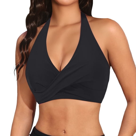 Swim Suits for Women,Bikini Top V Neck Full Coverage Bathing Suit Top Supportive Lift Adjustable Swimsuit Top Two Piece Set for Beach Swimming,Tankini Swimsuits for Women,M,Black