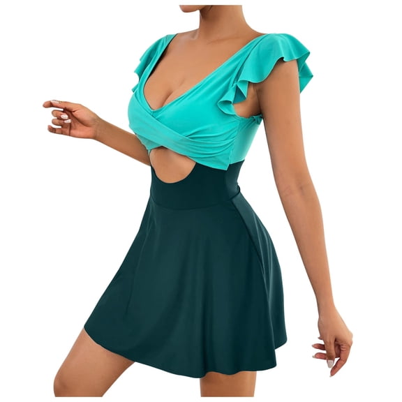 Swim Suits for Women 2025,Ruffle Swim Dress V Neck Wrap Bathing Suit Cutout Design Skirted Swimsuit Tummy Control Swimwear,Tankini Swimsuits for Women,S,Mint Green