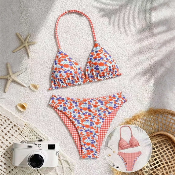 Swim Suits for Girls 7-8 Girls Halterneck Tankini Drawstring Swimsuit Padded Bathing Suit 2 Piece Set for Teens 9-16Y