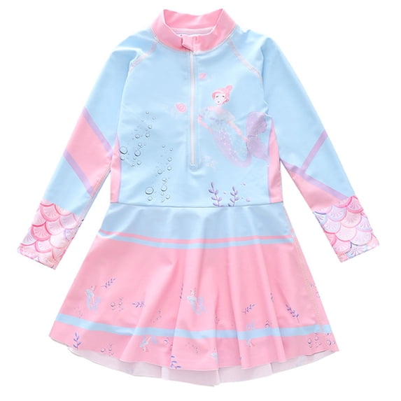 Swim Suits for Girls Jumpsuit Long Sleeve Medium Large Kids Beachwear
