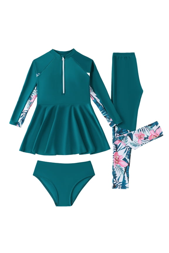 Swim Suits for Girls Long Sleeve Rash Guard 2 Pcs With Shorts Sun Surfing Pool Bathing Suit