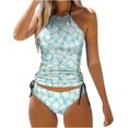 thumbnail image 1 of Swim Suits for Women 2024 High Neck Halter Ruched Tankini Swimsuits Sexy Tummy Control Side Drawstring Bathing Suit, 1 of 5