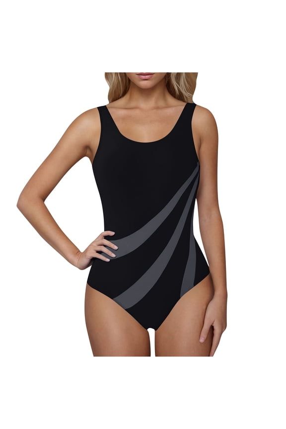 Swim Suits for Women 2026 Block Color High Waisted Tummy Control Bathing Suit Open Back One Piece Swimwear