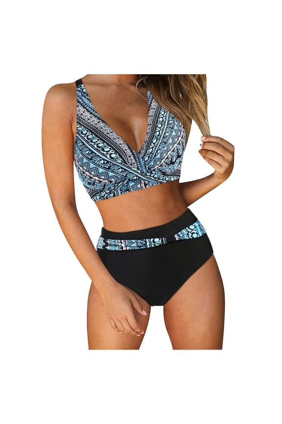 Swim Suits for Women 2026 Detachable Padding Bikini Halter High Waisted Leopard Bathing Suit,Navy,S