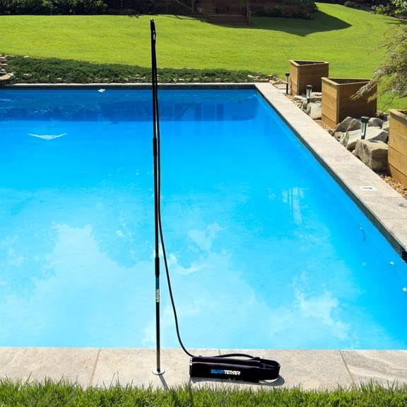 Swim Tether ST3 Swim-in-Place System for Pools 14 ft & Up - 3-Piece Pole, Belt + Stretch Cord