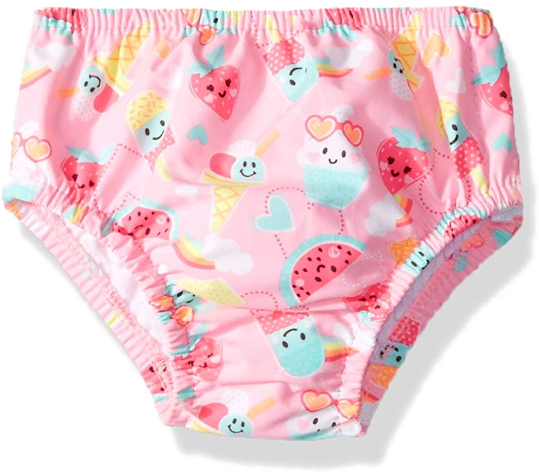 Swim Time Girls Baby Reusable Swim Diaper UPF 50 with Side Snaps, Pink ice Cream/Watermelon