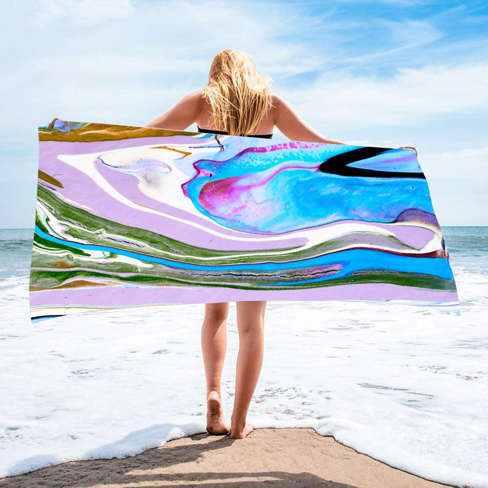 Swim Towel Lightweight Travel Towel, Quick Drying Beach Towels, Cute Beach Stuff Beach Gear for Women Tie Dye Beach Towel Oversized Clearance (75x150cm/30x60in)