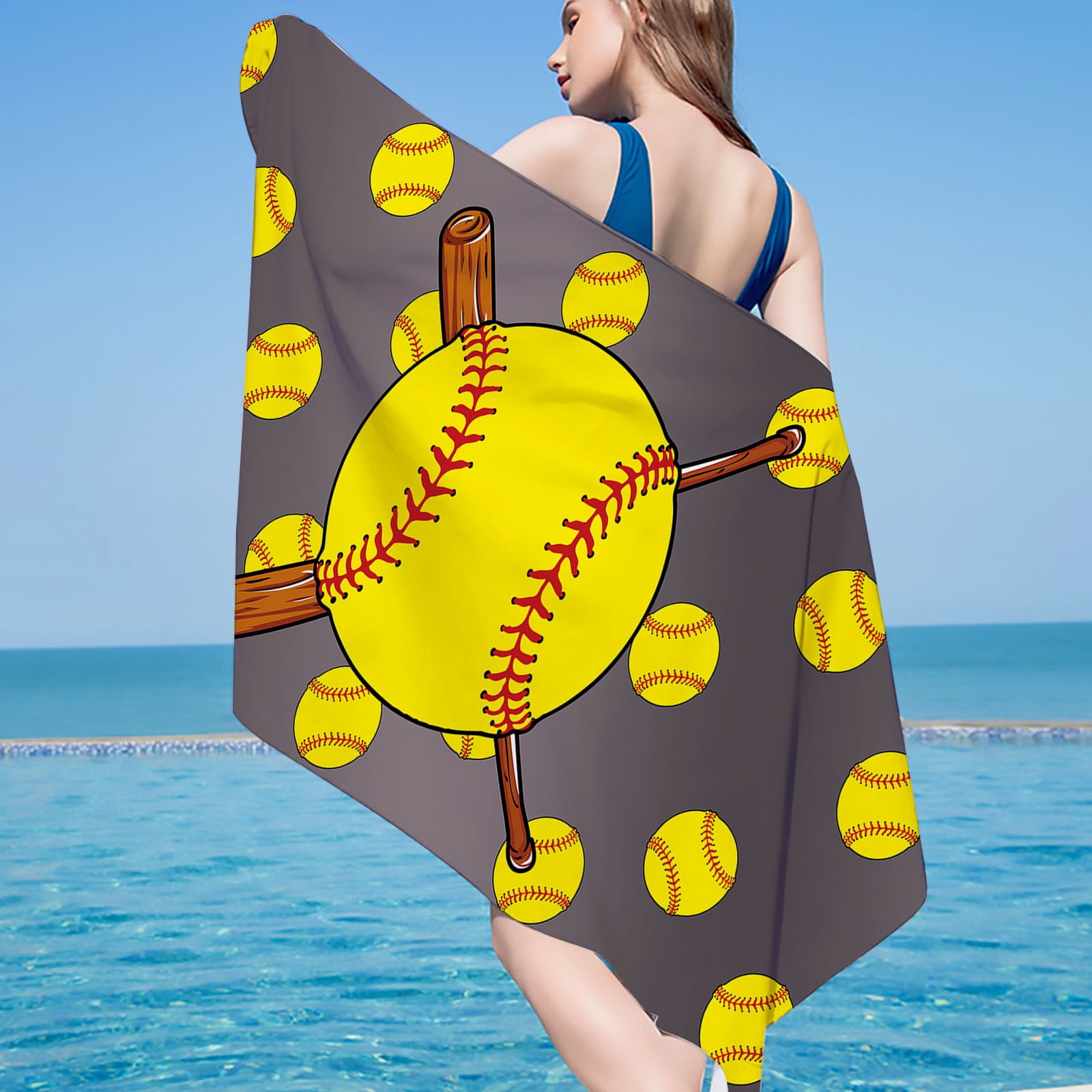 Swim Towels Baseball Beach Towel Lightweight, Quick Dry Pool Towels Cute Beach Stuff, Beach Necessities for Women Beach Towel Oversized Clearance (75x150cm/30x60in)