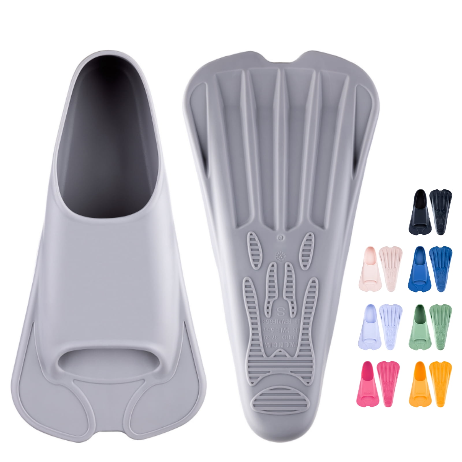 Swim Training Fins Soft Silicone Lap Swimming Short Floating Flippers with Mesh Bag for Kids Adult Men Women