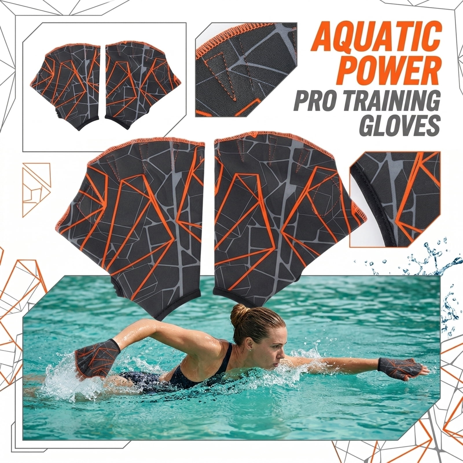Swim Training Webbing Hand Paddles, Diving Webbing for Pool Swimming ...